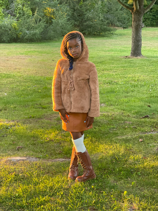 Brown Baby Doll Hooded Fuzzy Coat